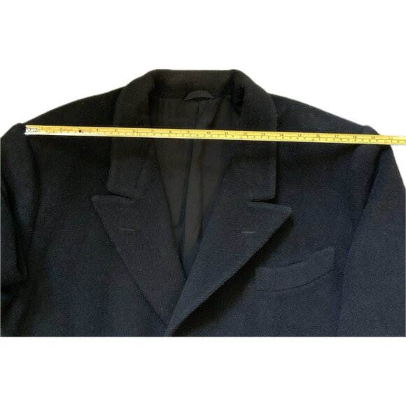 Wool Blend long overcoat Black mens Large? Pockets Lined Short Tailor Made in US - Picture 11 of 16